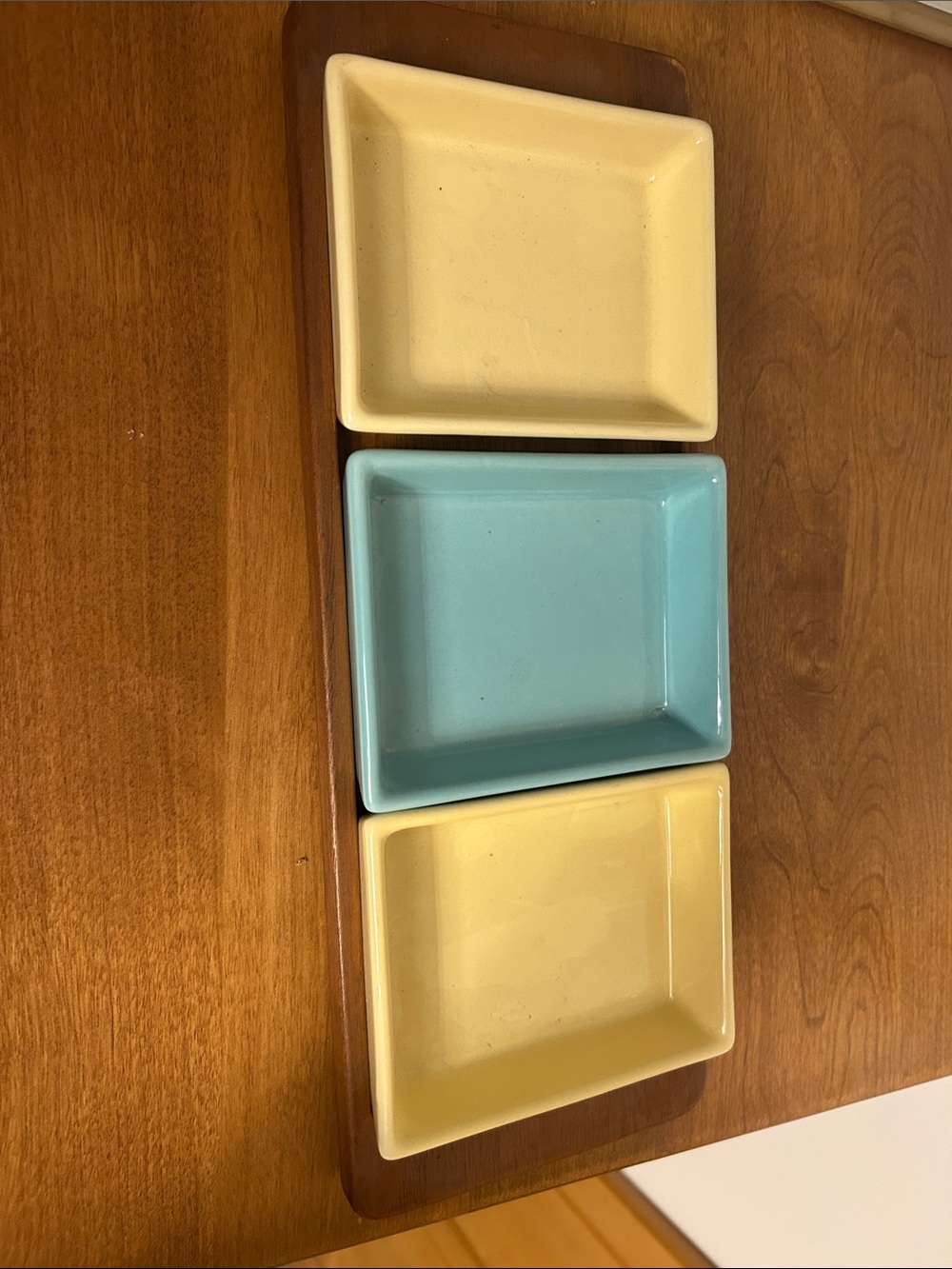 Teak ESA Denmark MCM Serving Tray with removeable ceramic trays